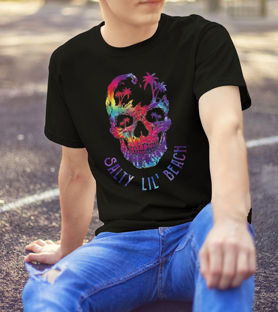 Salty Lil Beach Tie-Dye Skull With Palm Trees T-Shirt
