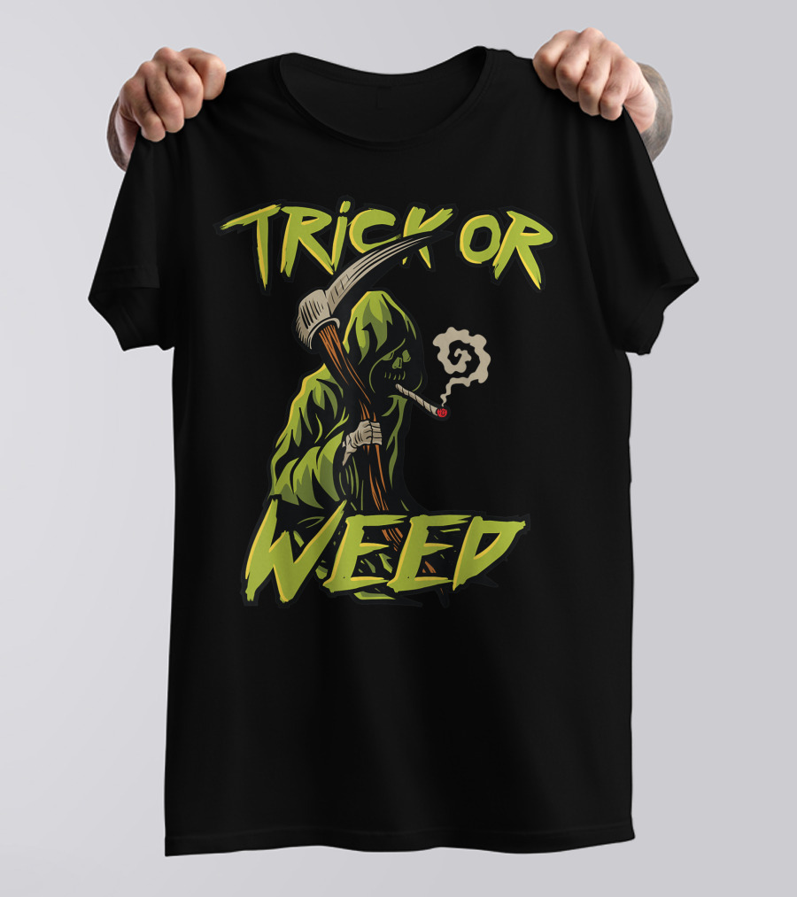 Trick Or Weed Grim Reaper Smoking Cannabis Joint T-Shirt