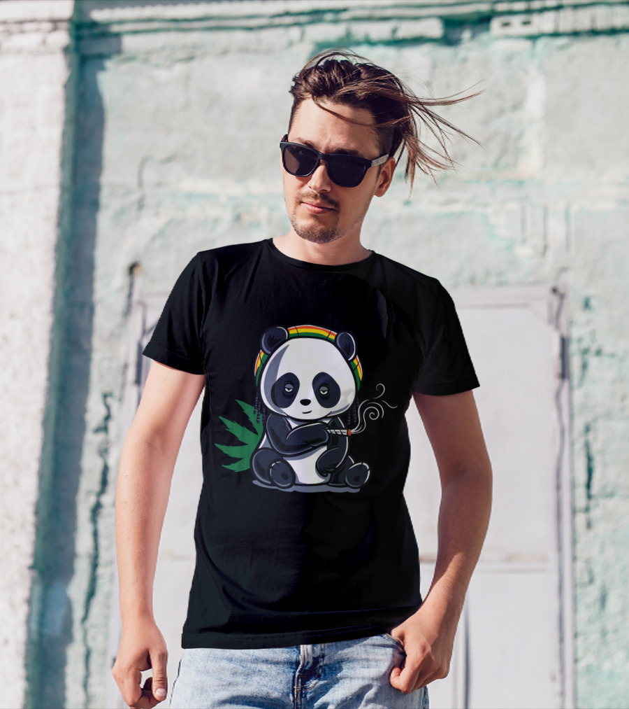 Weed Smoking Panda Rasta Cannabis Stoner THC CBD 420 T-Shirt