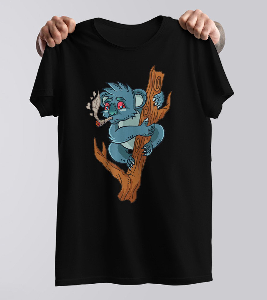 Koala Smoking Weed Cannabis Stoner Marihuana Bear Don't Care Trippy Eyes Tree Hugging T-Shirt