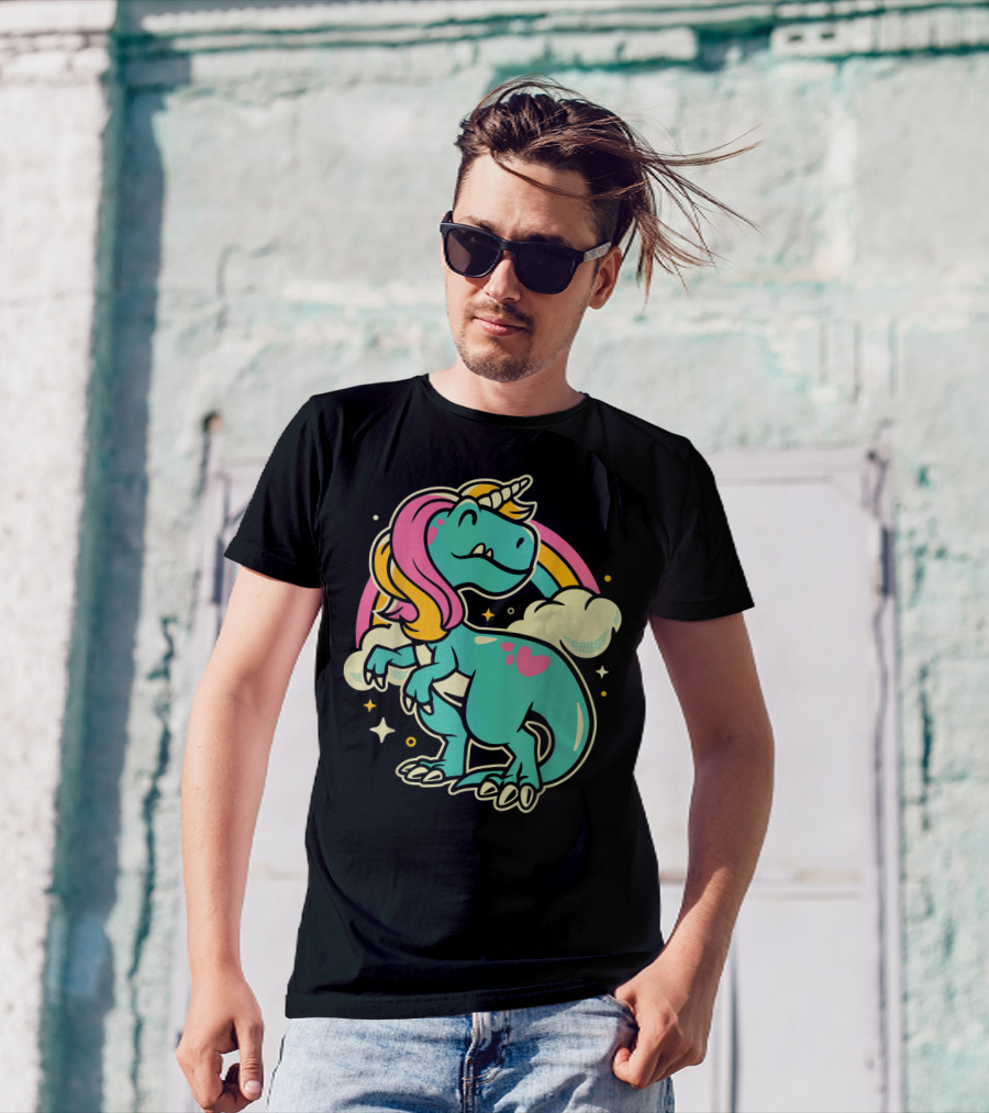 Majestic Unicornasaurus Rex Rainbow Dinosaur With Pink Heart T-Shirt