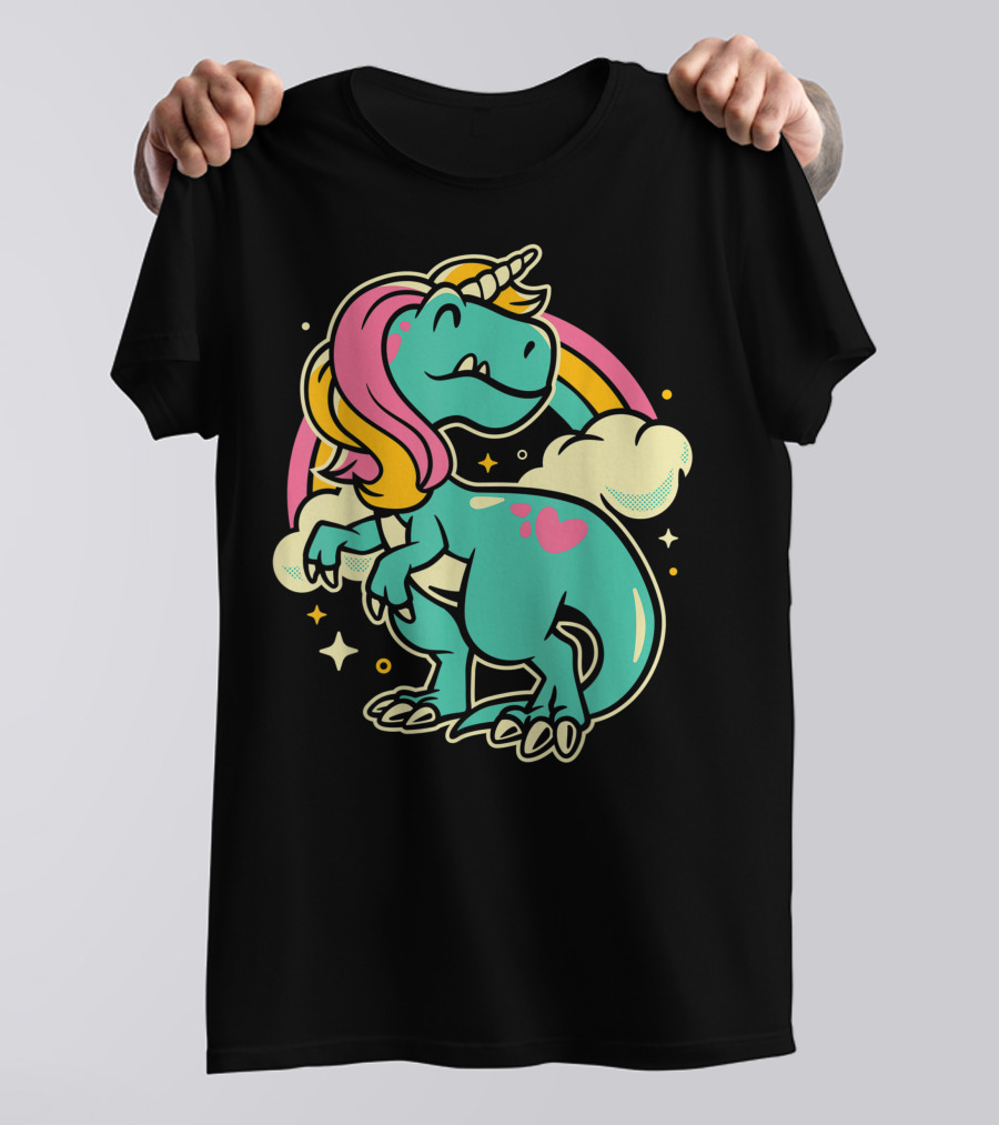 Majestic Unicornasaurus Rex Rainbow Dinosaur With Pink Heart T-Shirt