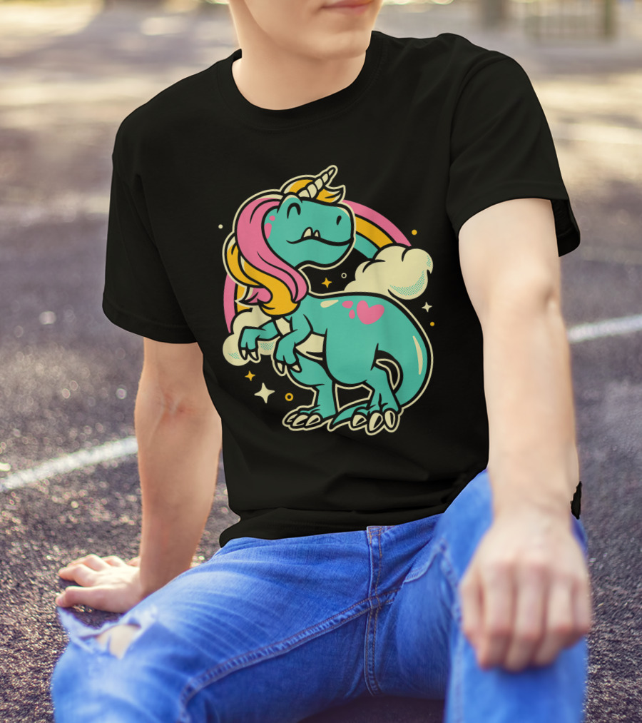 Majestic Unicornasaurus Rex Rainbow Dinosaur With Pink Heart T-Shirt