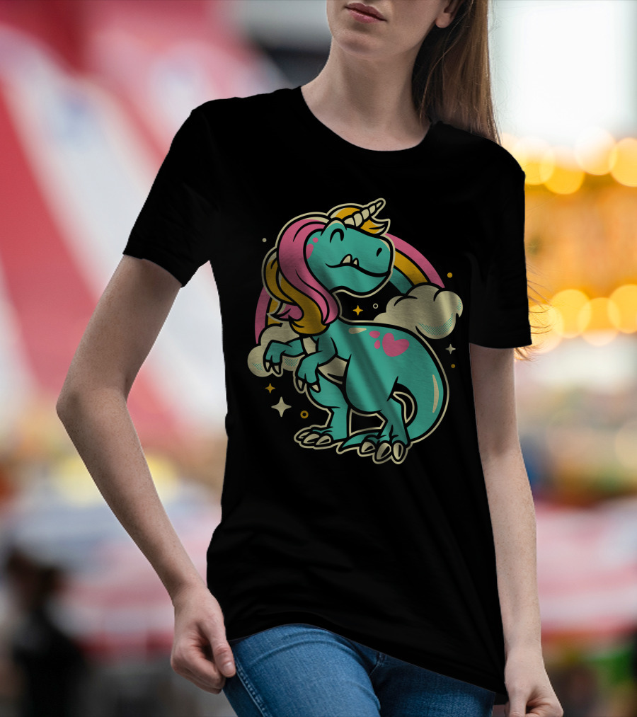 Majestic Unicornasaurus Rex Rainbow Dinosaur With Pink Heart T-Shirt