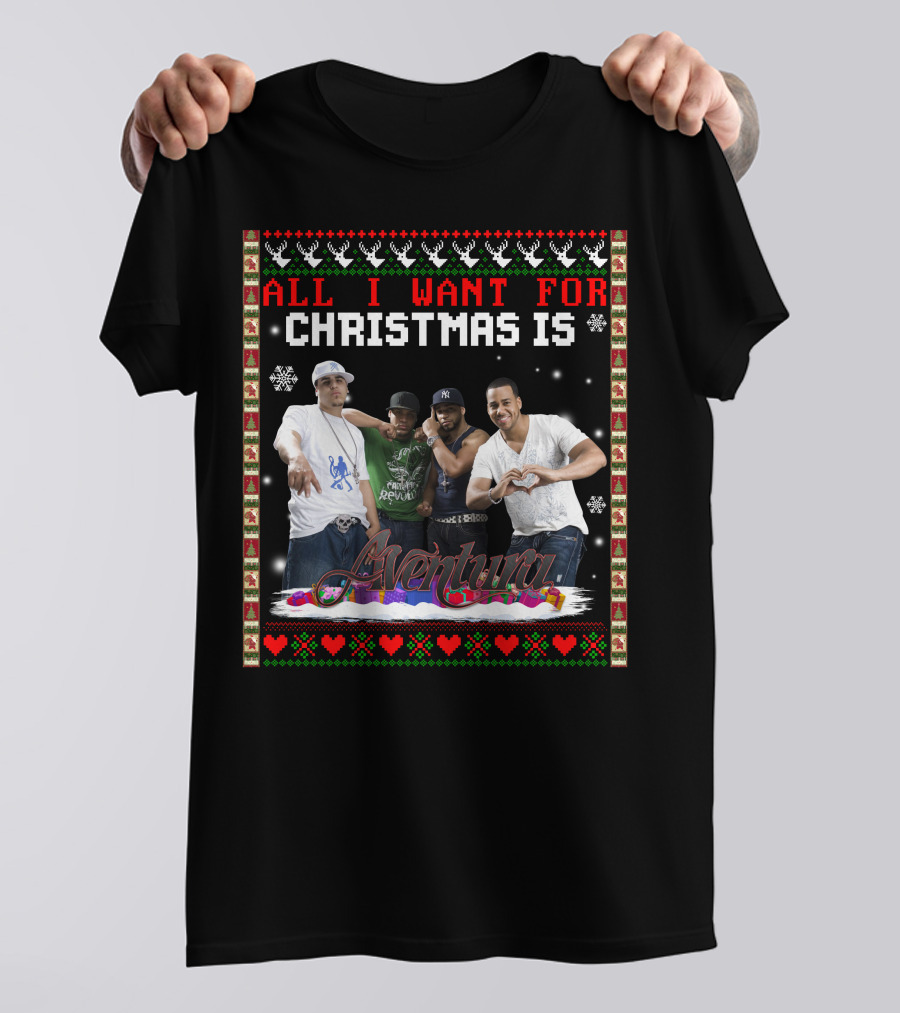 All I Want For Christmas Is Aventura Celebration With Snowflakes And Festive Border T-Shirt