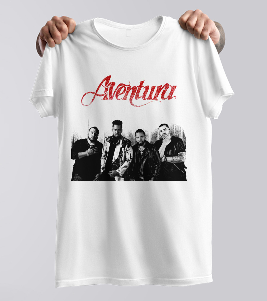 Aventura Band Vintage Black And White Red Script T-Shirt