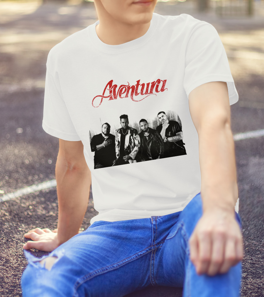 Aventura Band Vintage Black And White Red Script T-Shirt
