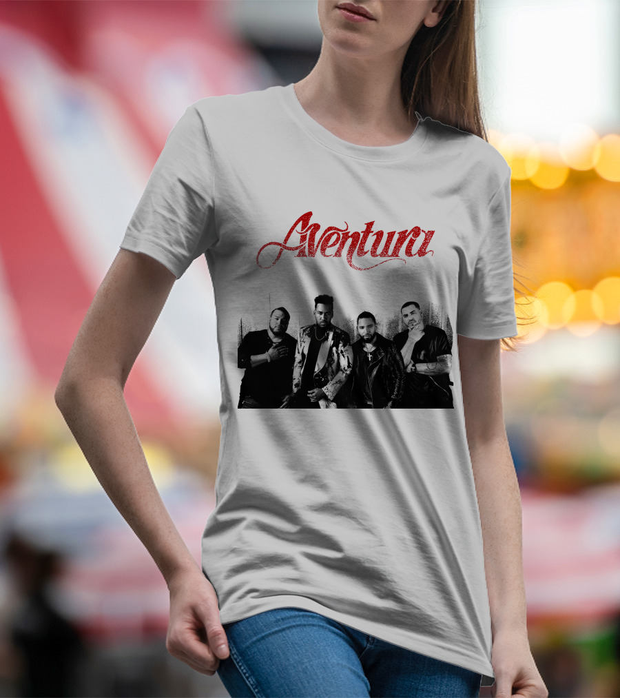 Aventura Band Vintage Black And White Red Script T-Shirt