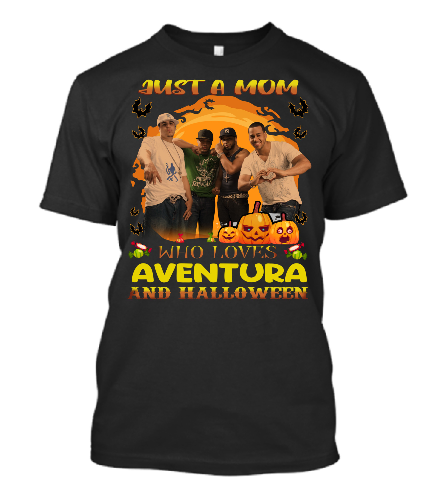 Just A Mom Who Loves Aventura Halloween Pumpkins Bats T-Shirt