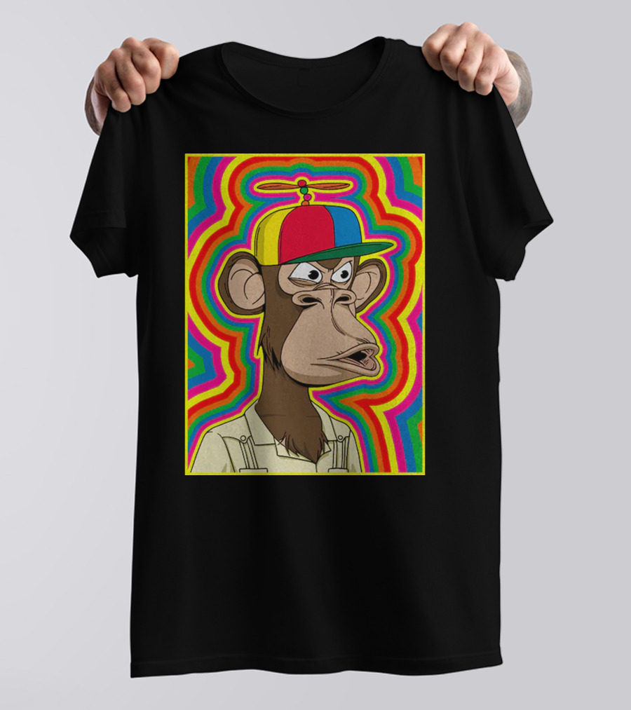 Bored Ape With Propeller Hat Psychedelic Background T-Shirt