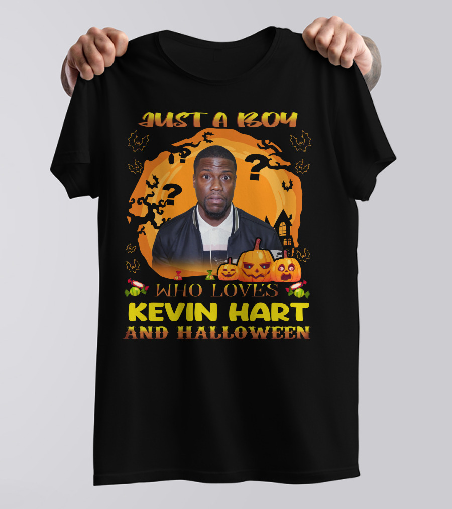 Just A Boy Who Loves Kevin Hart And Halloween Pumpkin Bats T-Shirt