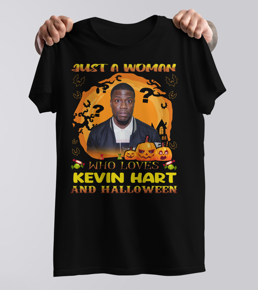 Just A Woman Who Loves Kevin Hart And Halloween Pumpkins T-Shirt