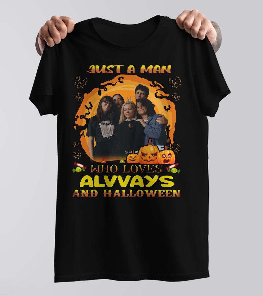 A Man Who Loves Alvvays With Halloween Pumpkins And Bats T-Shirt