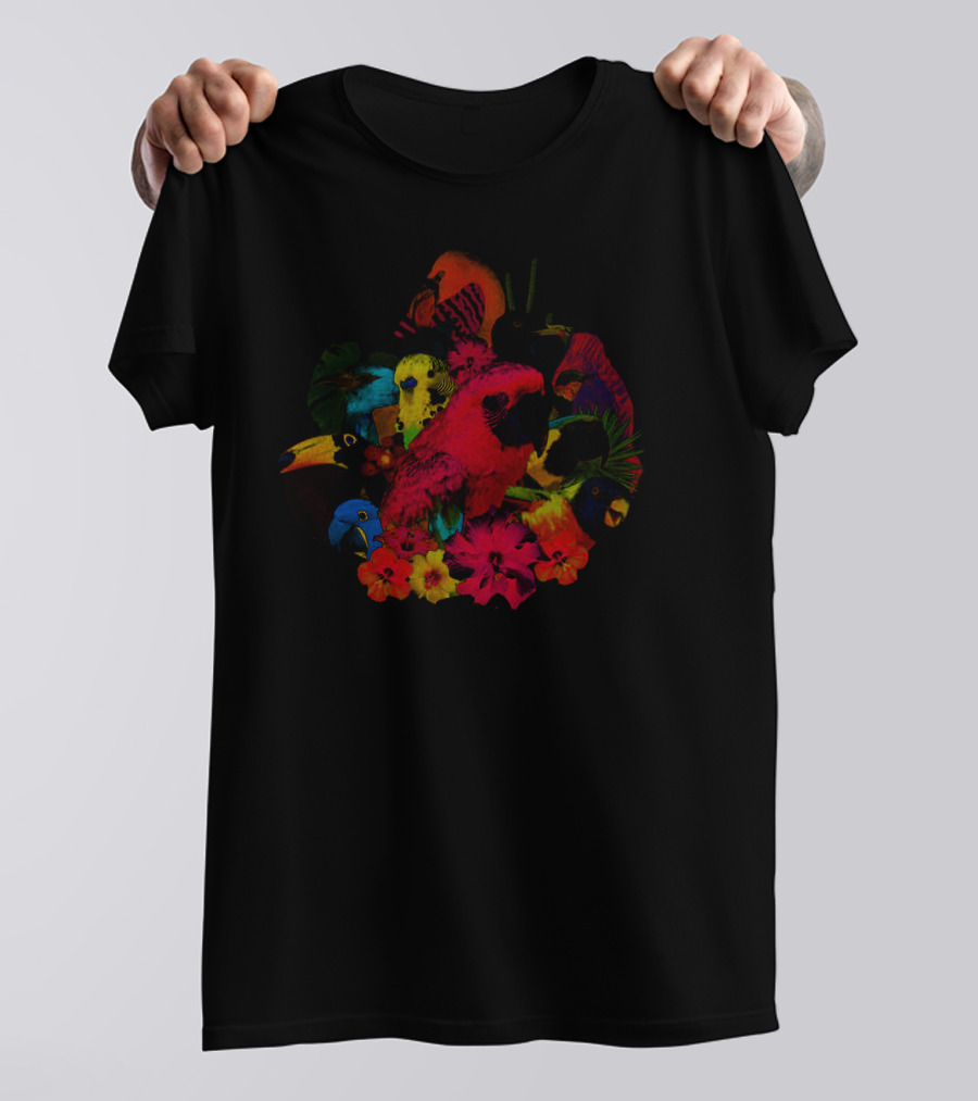 Algernon Cadwallader Colorful Parrots And Tropical Flowers T-Shirt