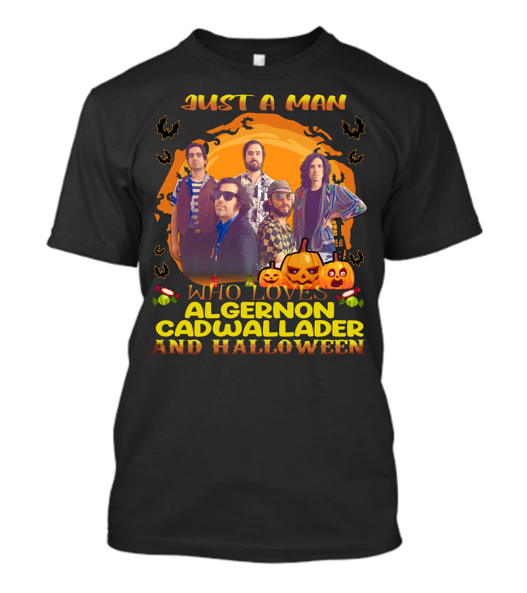 Just A Man Who Loves Algernon Cadwallader And Halloween Pumpkins Bats Scarecrows T-Shirt