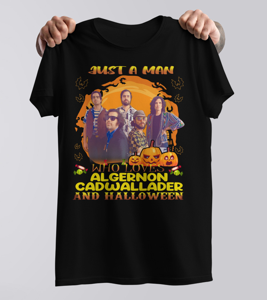 Just A Man Who Loves Algernon Cadwallader And Halloween Pumpkins Bats Scarecrows T-Shirt