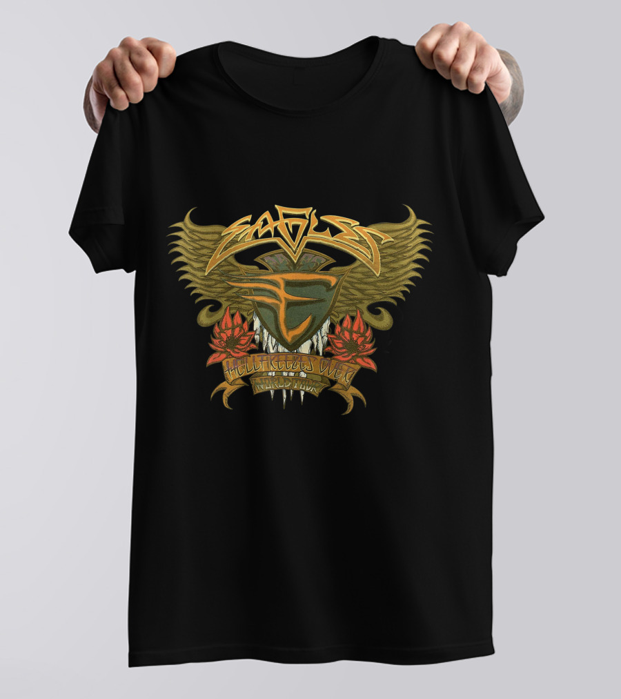 EAGLES HELL FREEZES OVER Music Legend Wings Roses Shield T-Shirt