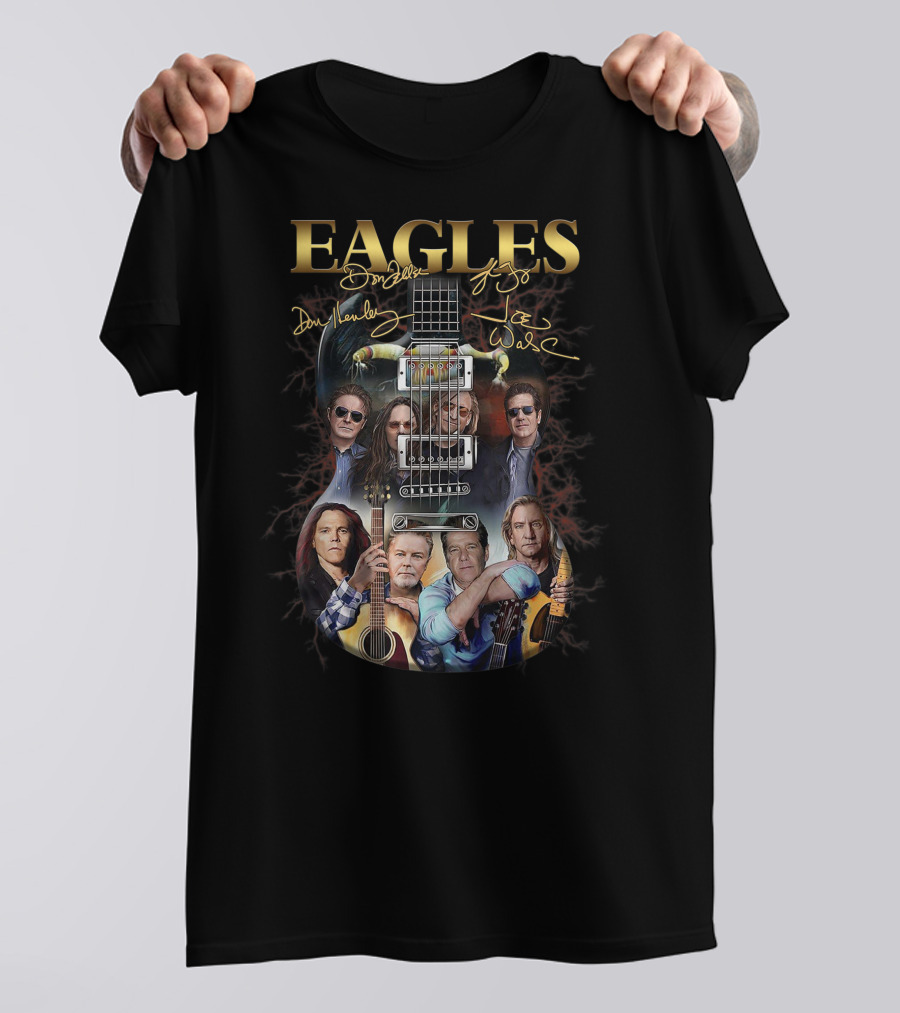 EAGLES Music Legend Rock Band Guitar Art With Signatures T-Shirt