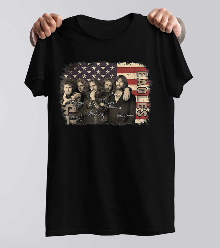 Eagles American Flag Signed Band Members T-Shirt