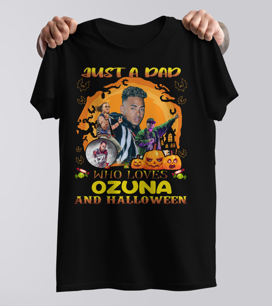 Just A Dad Who Loves Ozuna And Halloween Pumpkins And Bats T-Shirt