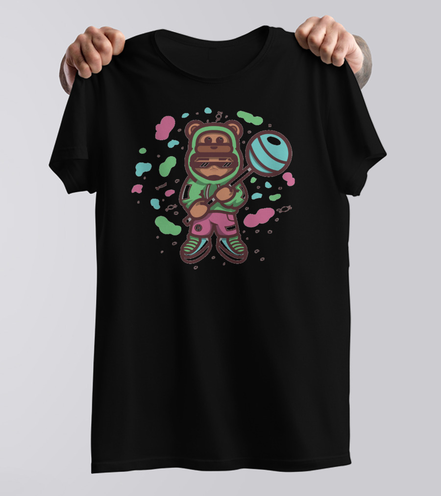 Caramelo Bear Hoodie With Lollipop And Sunglasses T-Shirt