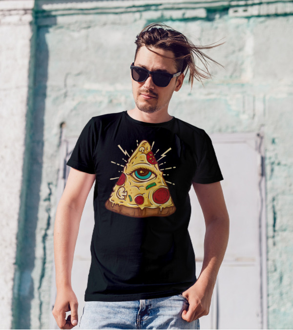 Illuminati Pizza Slice All Seeing Eye Pepperoni Mushrooms T-Shirt