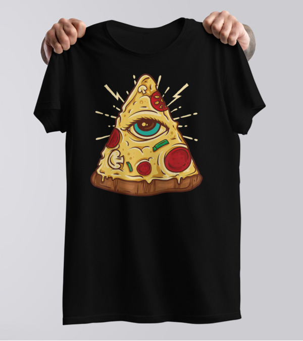 Illuminati Pizza Slice All Seeing Eye Pepperoni Mushrooms T-Shirt