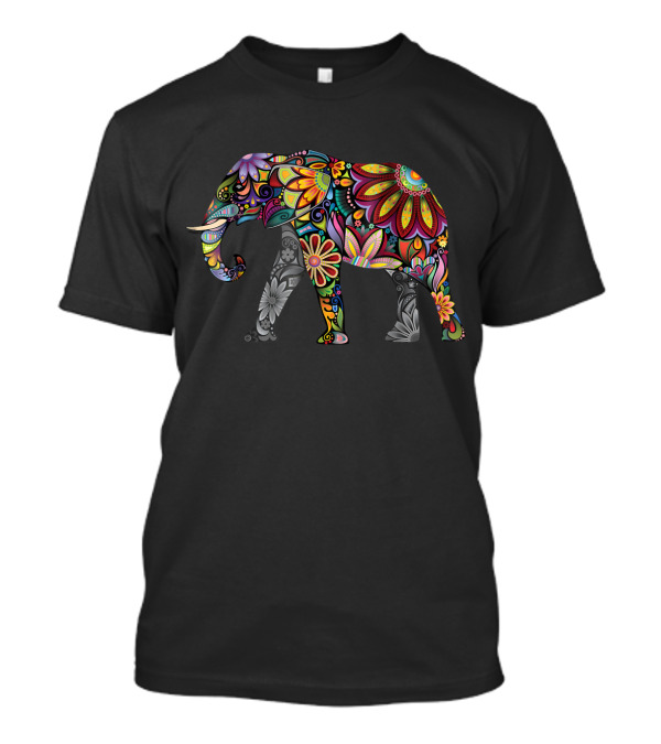 Elephant Flower Pattern Illustrated Coloring Book T-Shirt