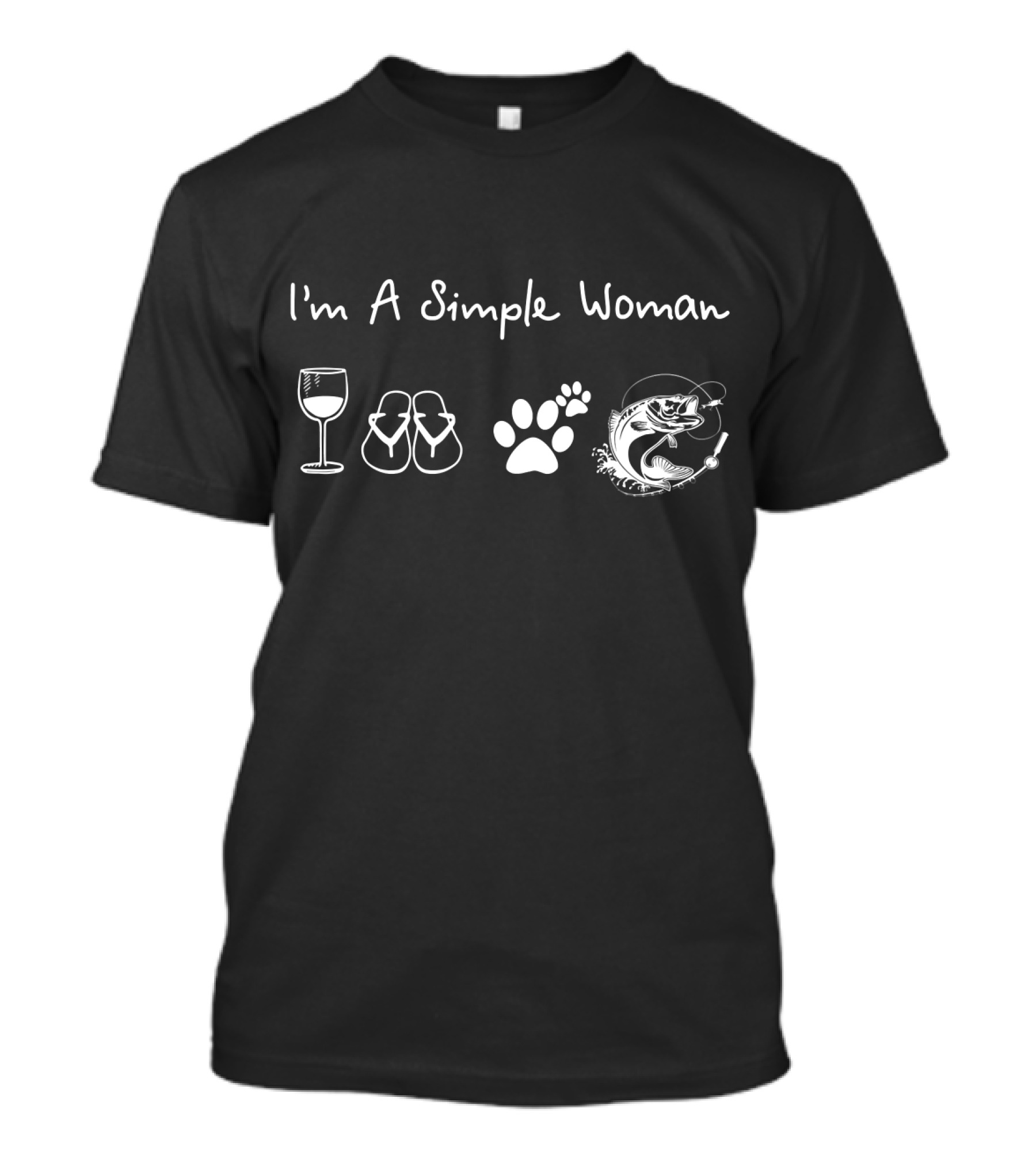 I'm A Simple Woman Wine Flip Flops Dog Paw Fishing T-Shirt