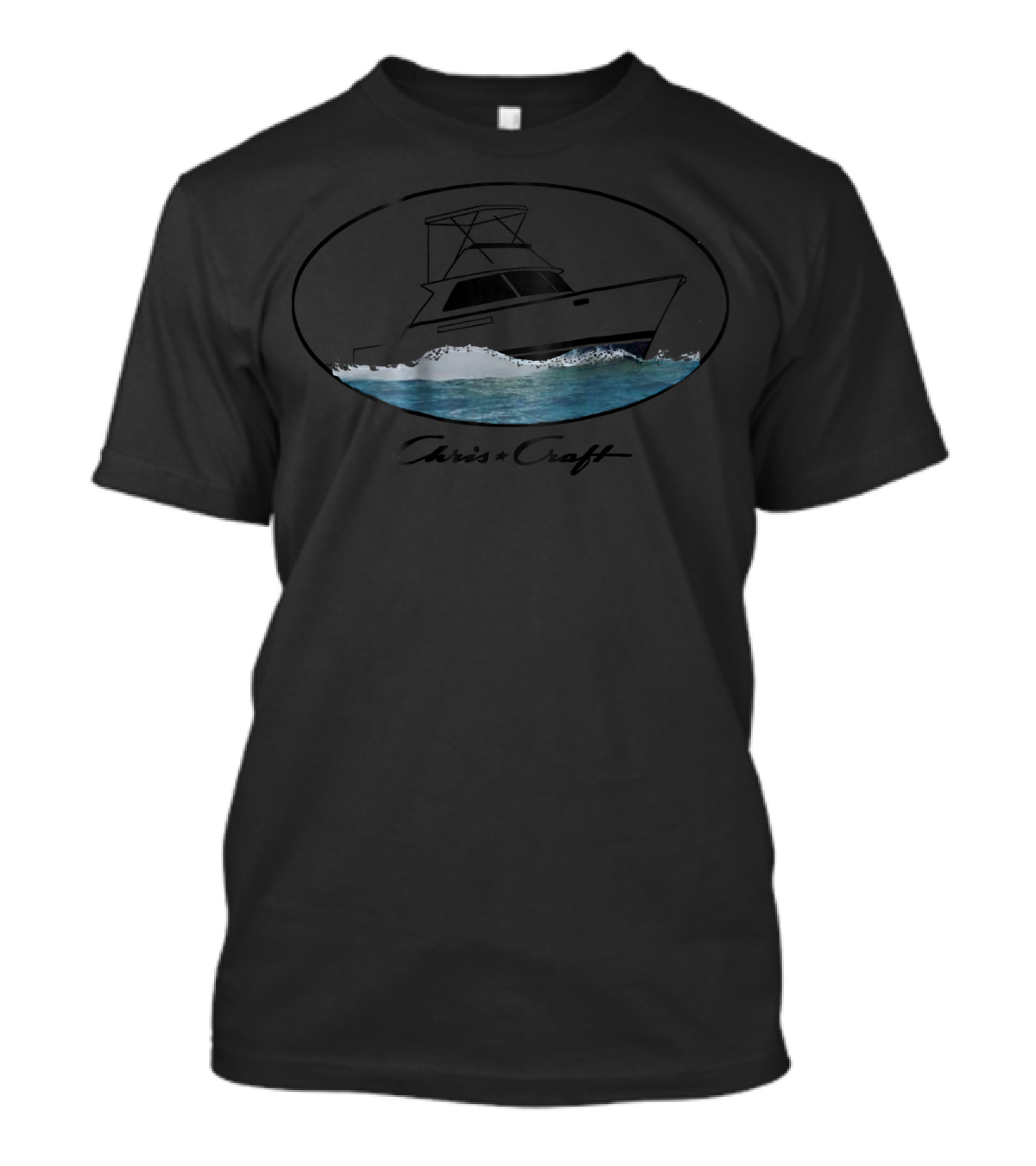 Chris Craft Commander Boat Silhouette On Ocean Waves T-Shirt