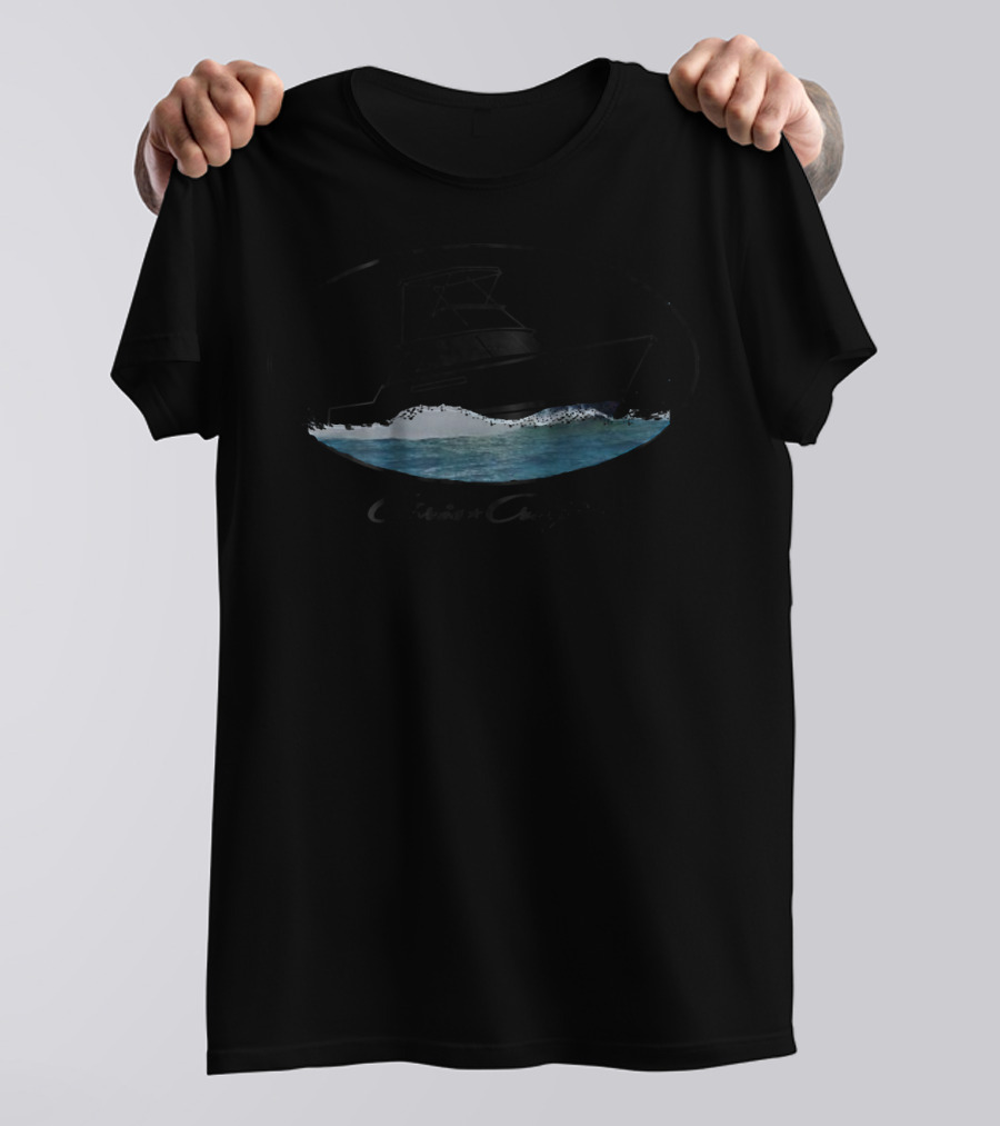 Chris Craft Commander Boat Silhouette On Ocean Waves T-Shirt