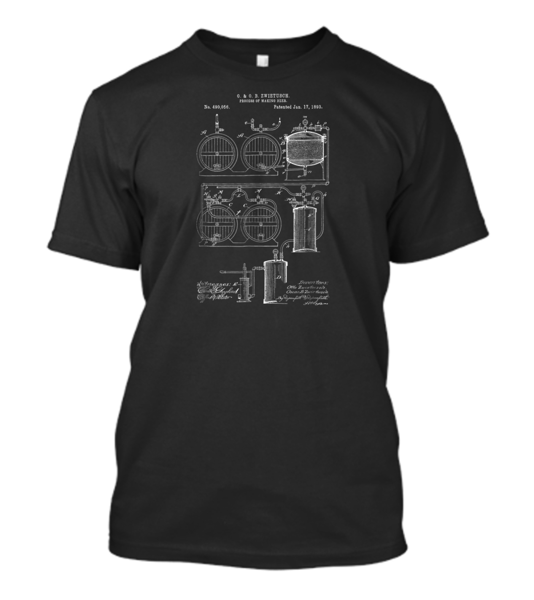 O. And G. B. Zwietusch Process Of Making Beer Patent No. 490,056 January 17 1893 Vintage Brewing Craft T-Shirt