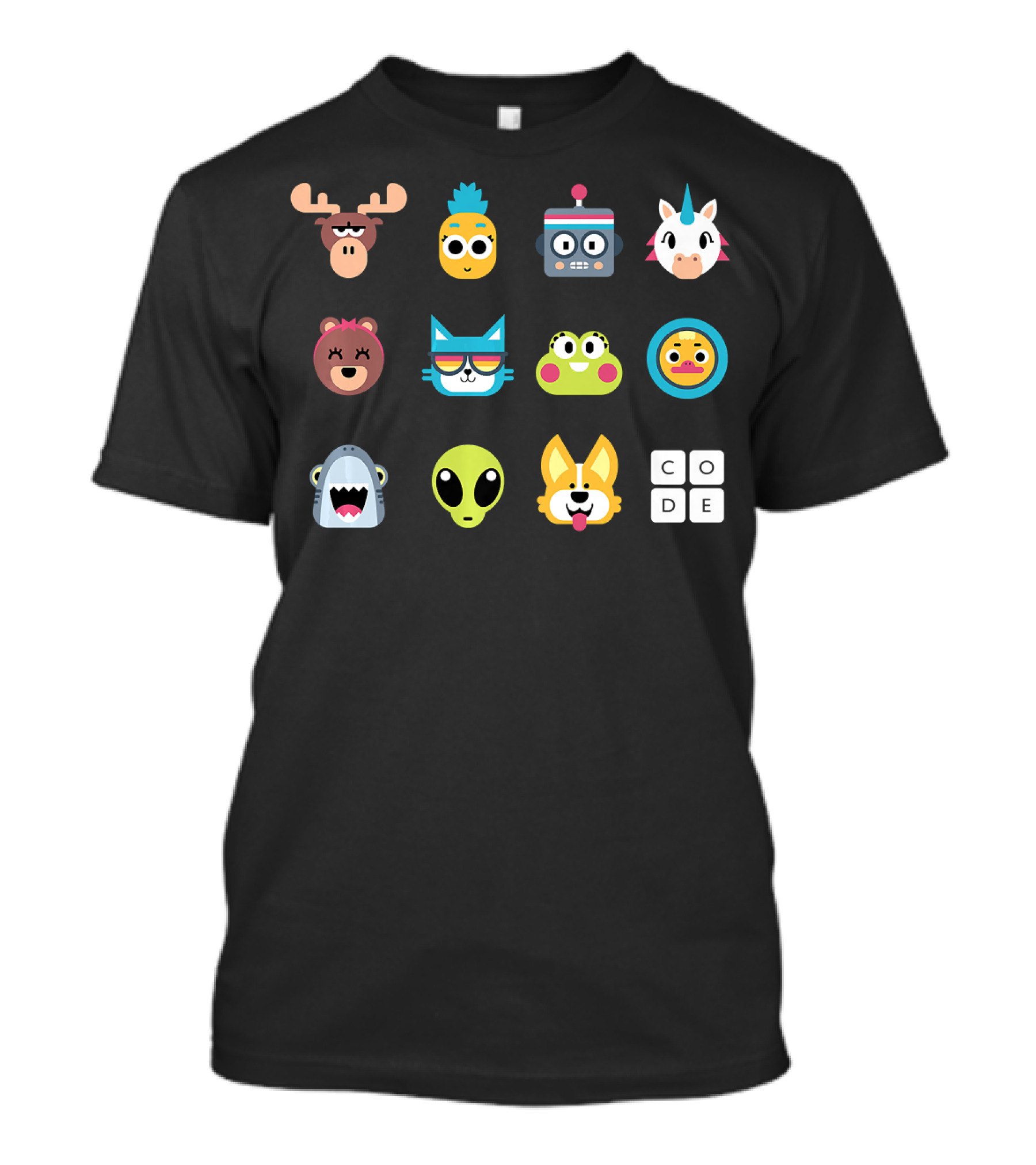 Codeorg Premium Tot Fun Emoji Animals Robot Unicorn Alien Faces T-Shirt