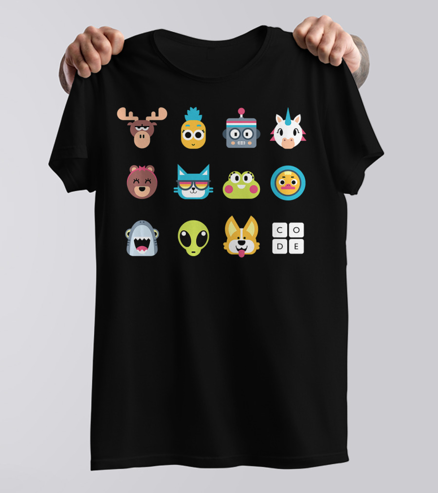 Codeorg Premium Tot Fun Emoji Animals Robot Unicorn Alien Faces T-Shirt