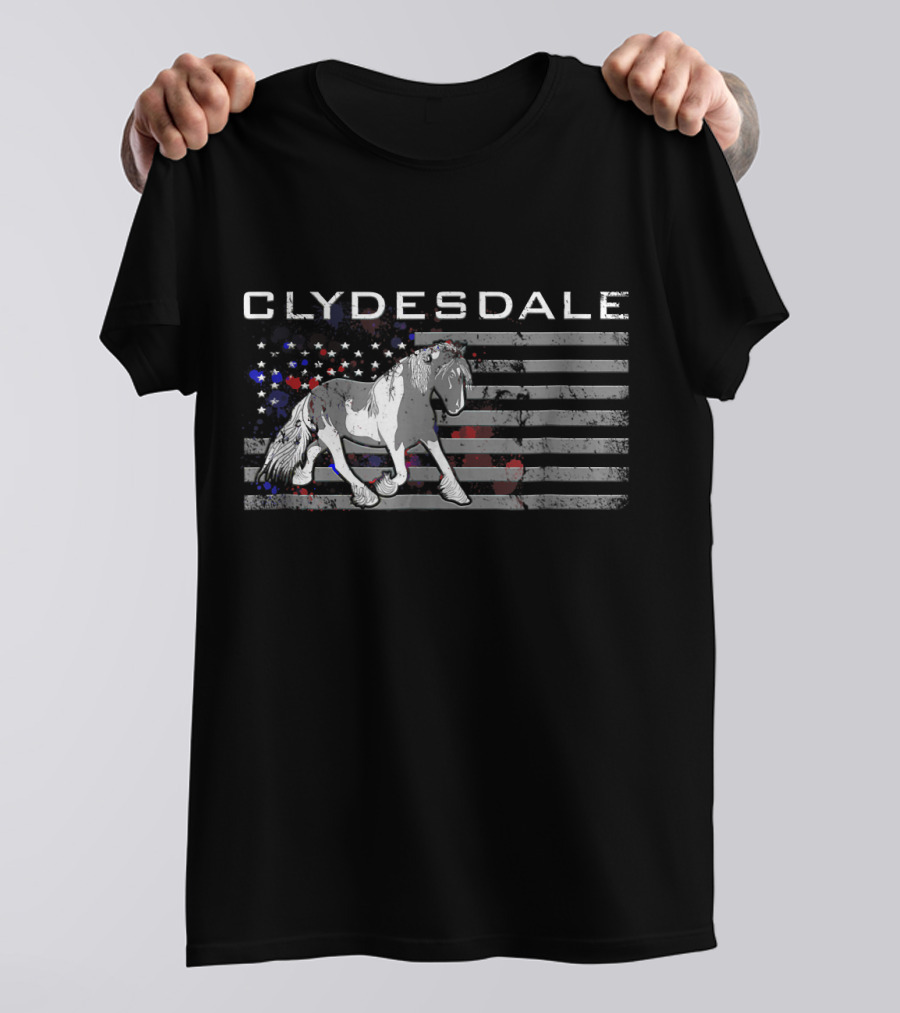 Clydesdale Horse American Flag Background T-Shirt