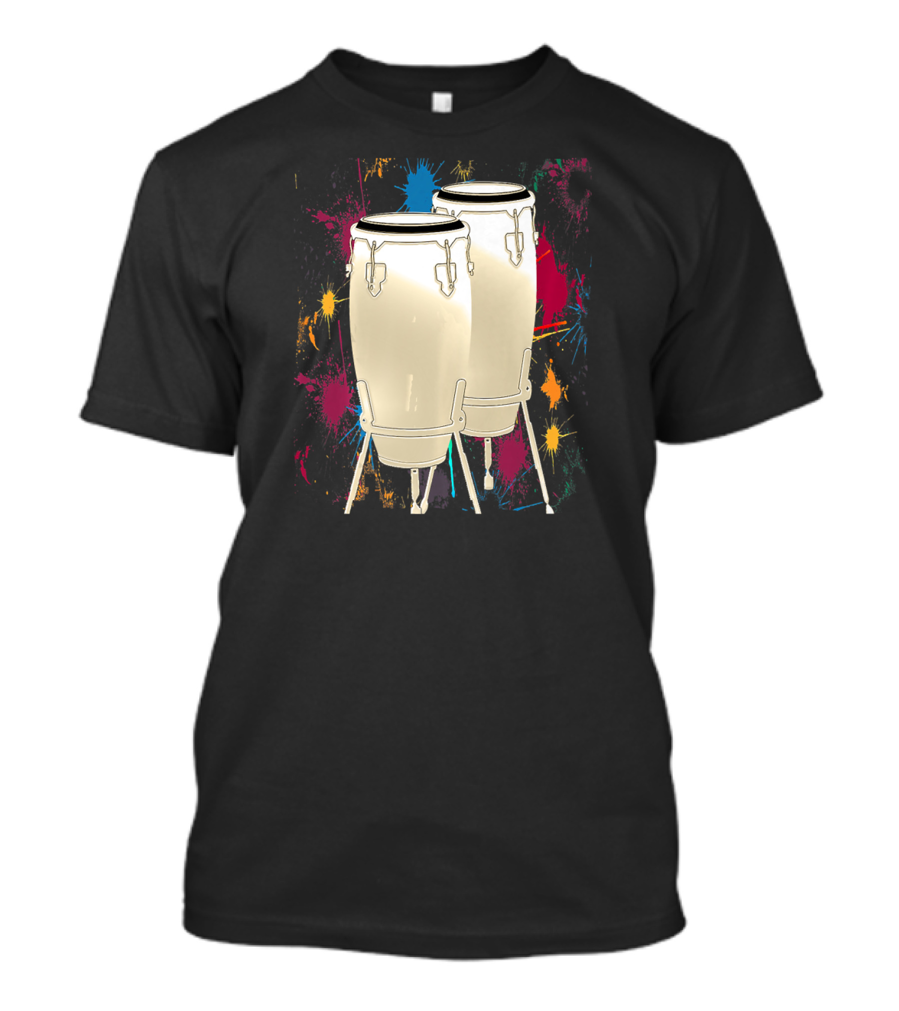 Conga Drum Artistic Design With Vibrant Color Splash Background T-Shirt