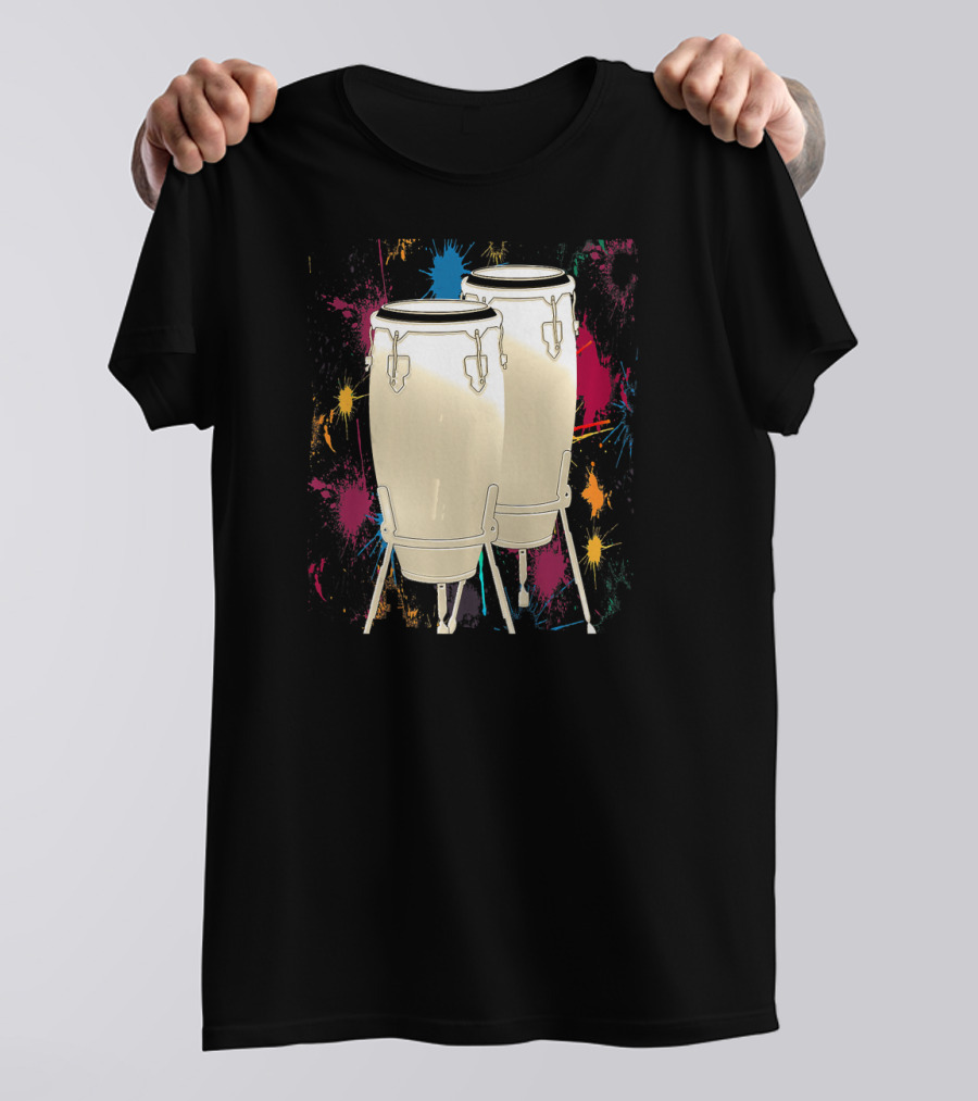 Conga Drum Artistic Design With Vibrant Color Splash Background T-Shirt