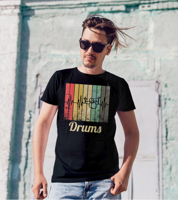 Cool Vintage Retro Drum Kit Percussion With Sound Waves T-Shirt