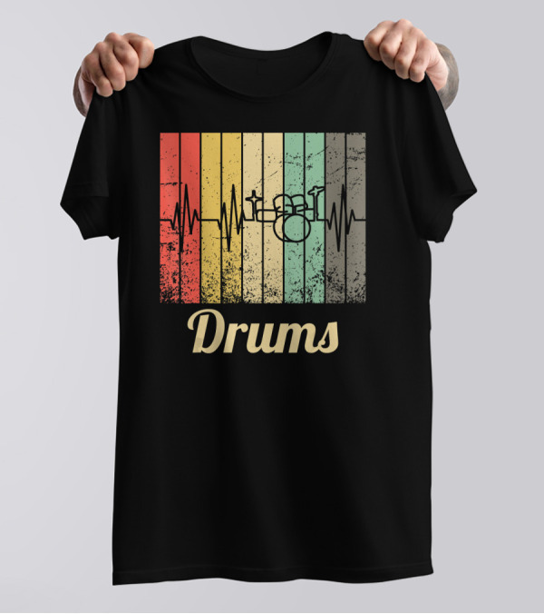 Cool Vintage Retro Drum Kit Percussion With Sound Waves T-Shirt