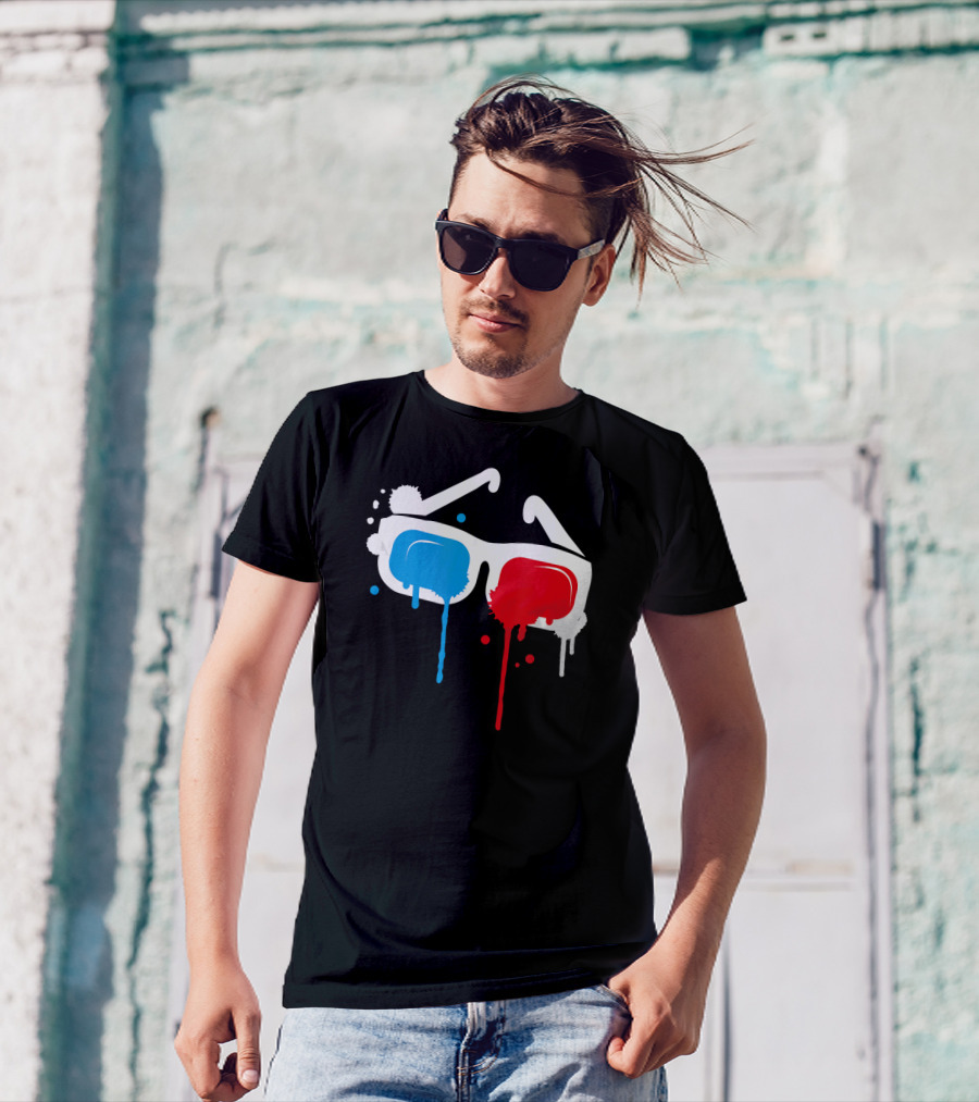 Cool 3D Glasses Dripping Graffiti T-Shirt