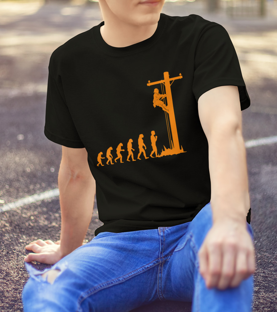 Unique Evolution Of Electrician Lineman Silhouette Icons T-Shirt
