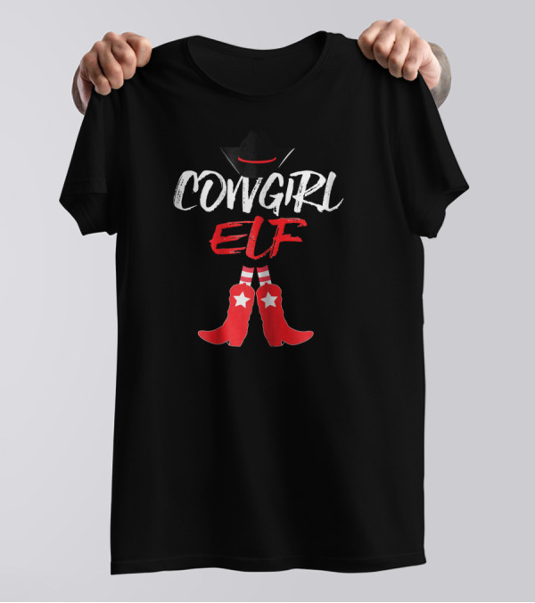 COWGIRL ELF Red Boots Black Hat Star Stripes T-Shirt