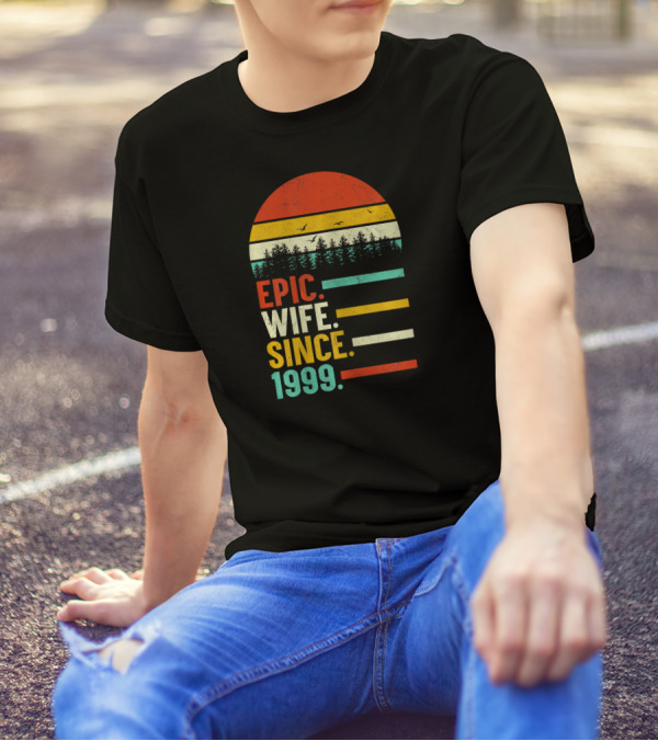 Epic Wife Since 1999 Retro Stripe Forest Sunset T-Shirt