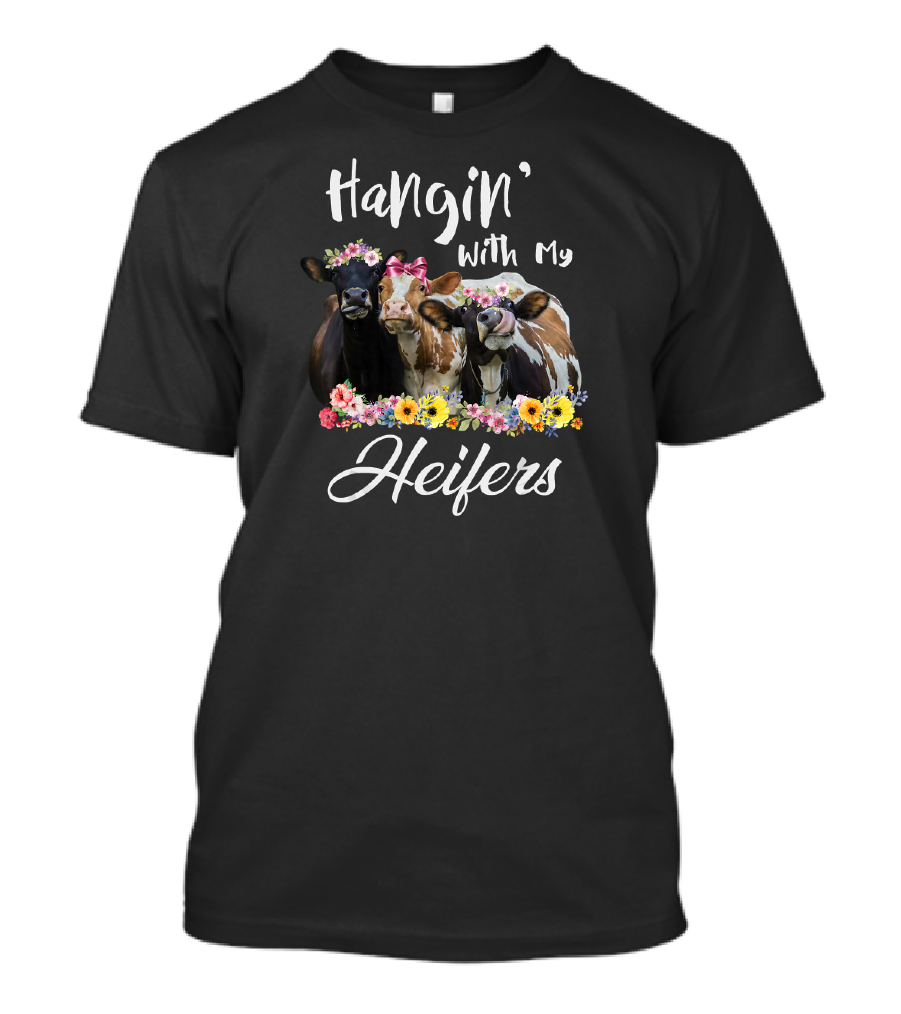 Hangin' With My Heifers Cow Lover Floral Bows T-Shirt