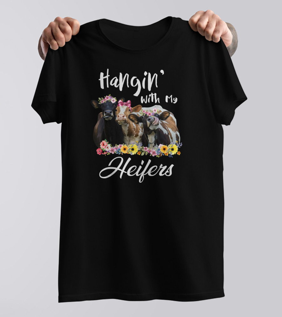 Hangin' With My Heifers Cow Lover Floral Bows T-Shirt