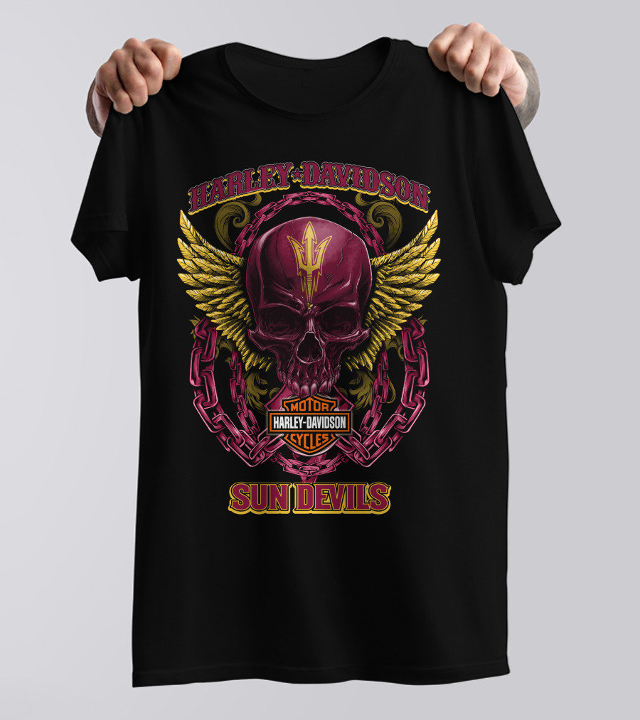 Harley Davidson Arizona State Sun Devils Skull Wings T-Shirt