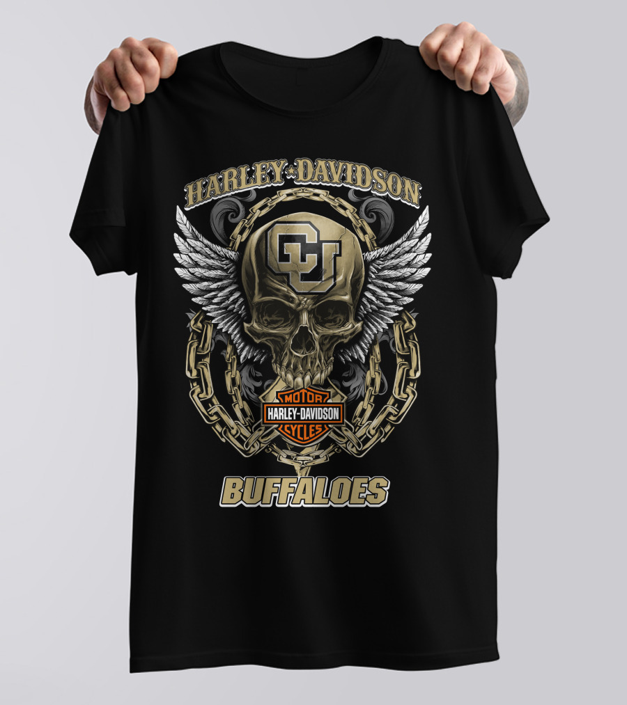 Harley Davidson Colorado Buffaloes Cu Skull Wing Chain T-Shirt