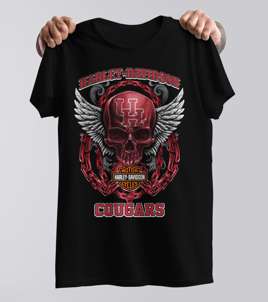 Harley Davidson Motor Cycles Uh Cougars Skull And Chains T-Shirt
