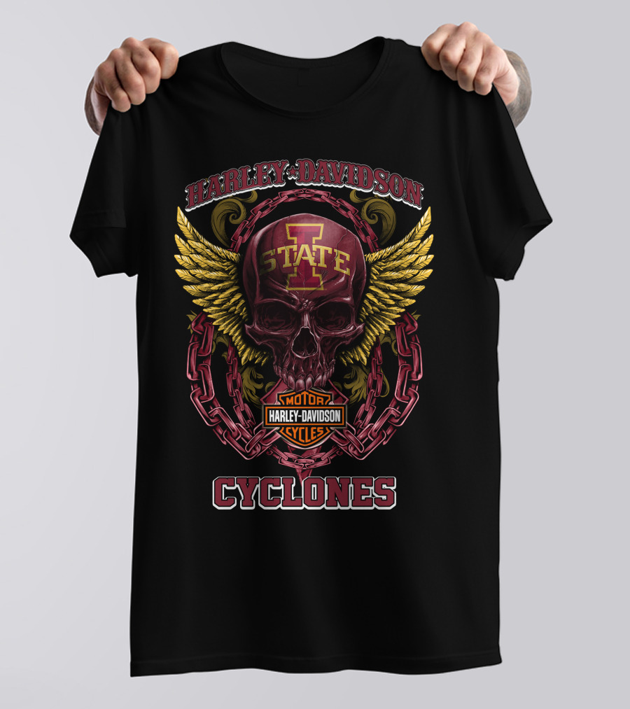 Harley Davidson Iowa State Cyclones Motor Cycles Skull Wings T-Shirt