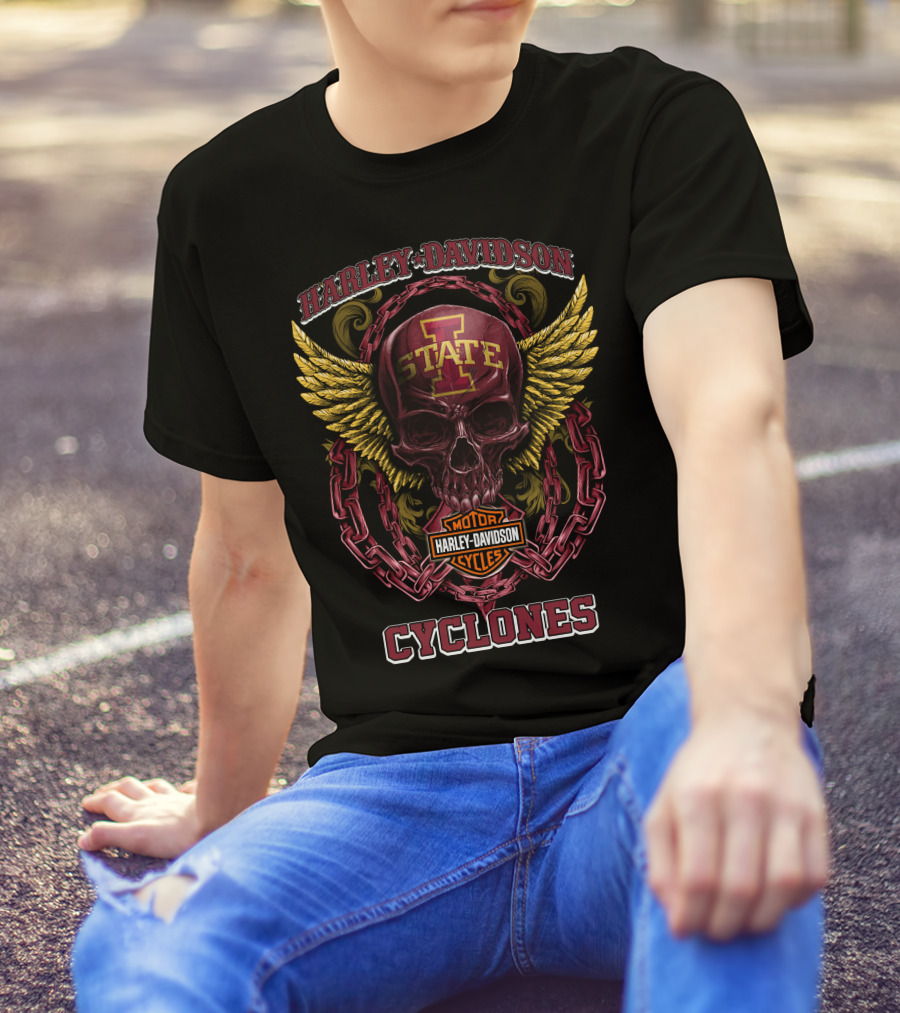 Harley Davidson Iowa State Cyclones Motor Cycles Skull Wings T-Shirt